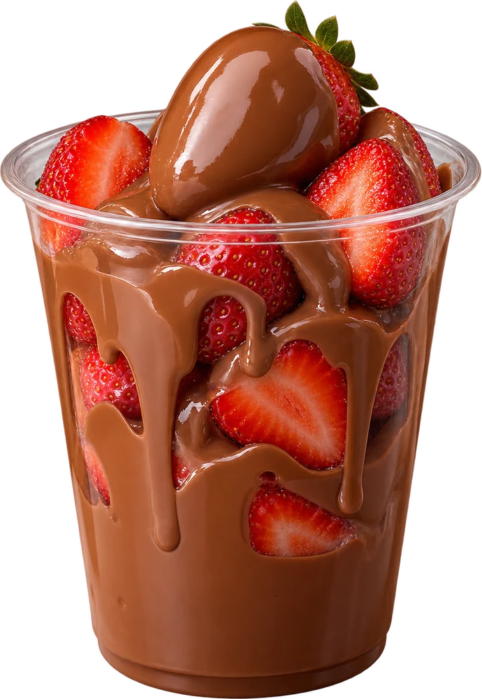 Strawberries with chocolate in a clear cup